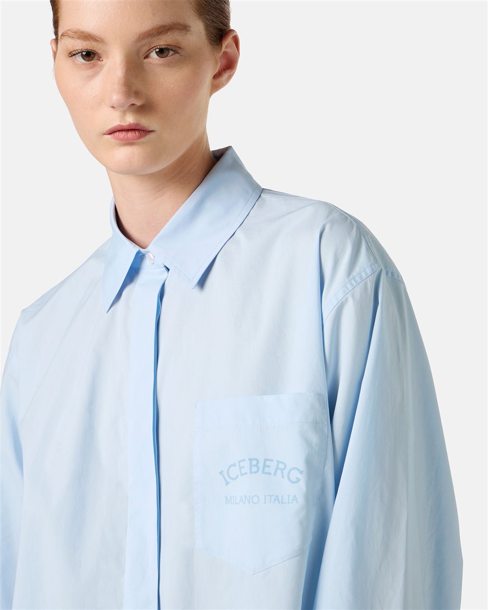 Light blue over-fit cotton poplin shirt - Iceberg - Official Website
