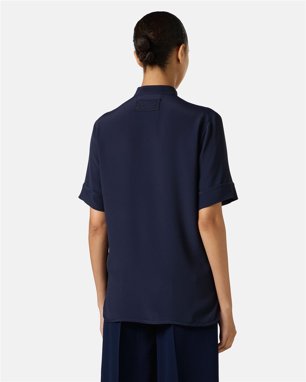 Regular-fit short-sleeved blue crepe de chine shirt - Iceberg - Official Website