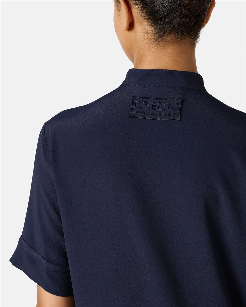 Regular-fit short-sleeved blue crepe de chine shirt - Iceberg - Official Website