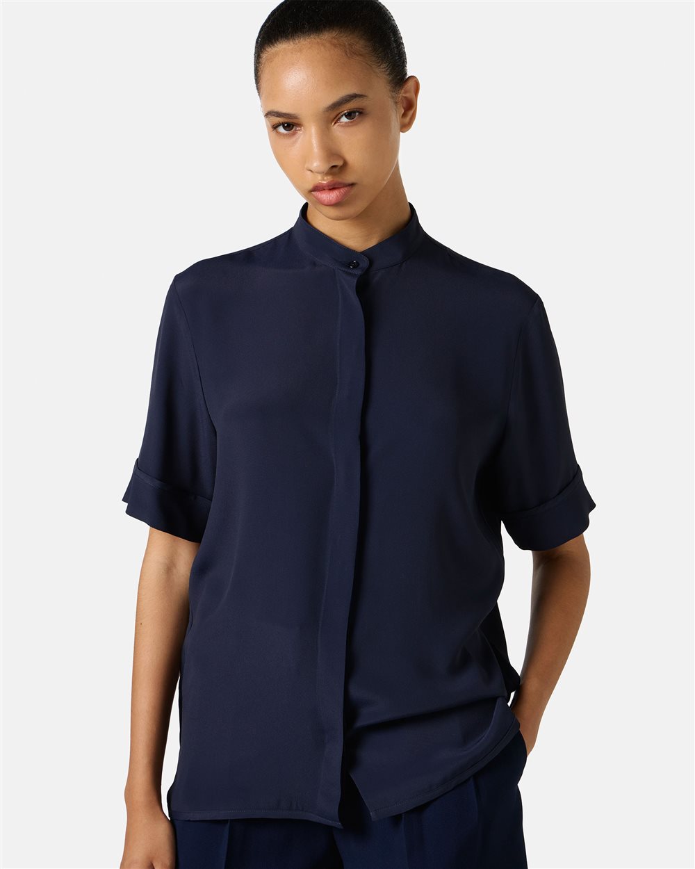 Regular-fit short-sleeved blue crepe de chine shirt - Iceberg - Official Website