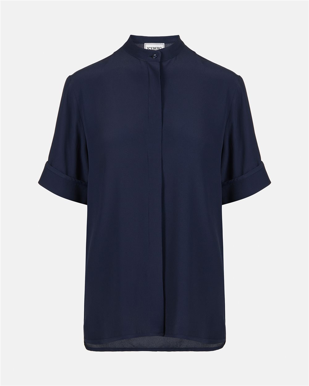 Regular-fit short-sleeved blue crepe de chine shirt - Iceberg - Official Website
