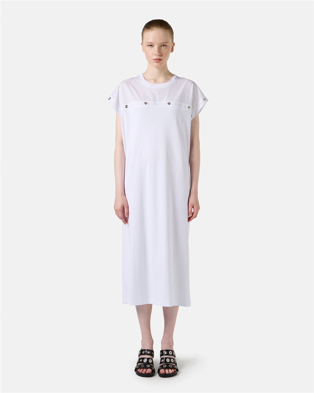 White dress in GOTS certified sustainable interlock fabric - Iceberg - Official Website