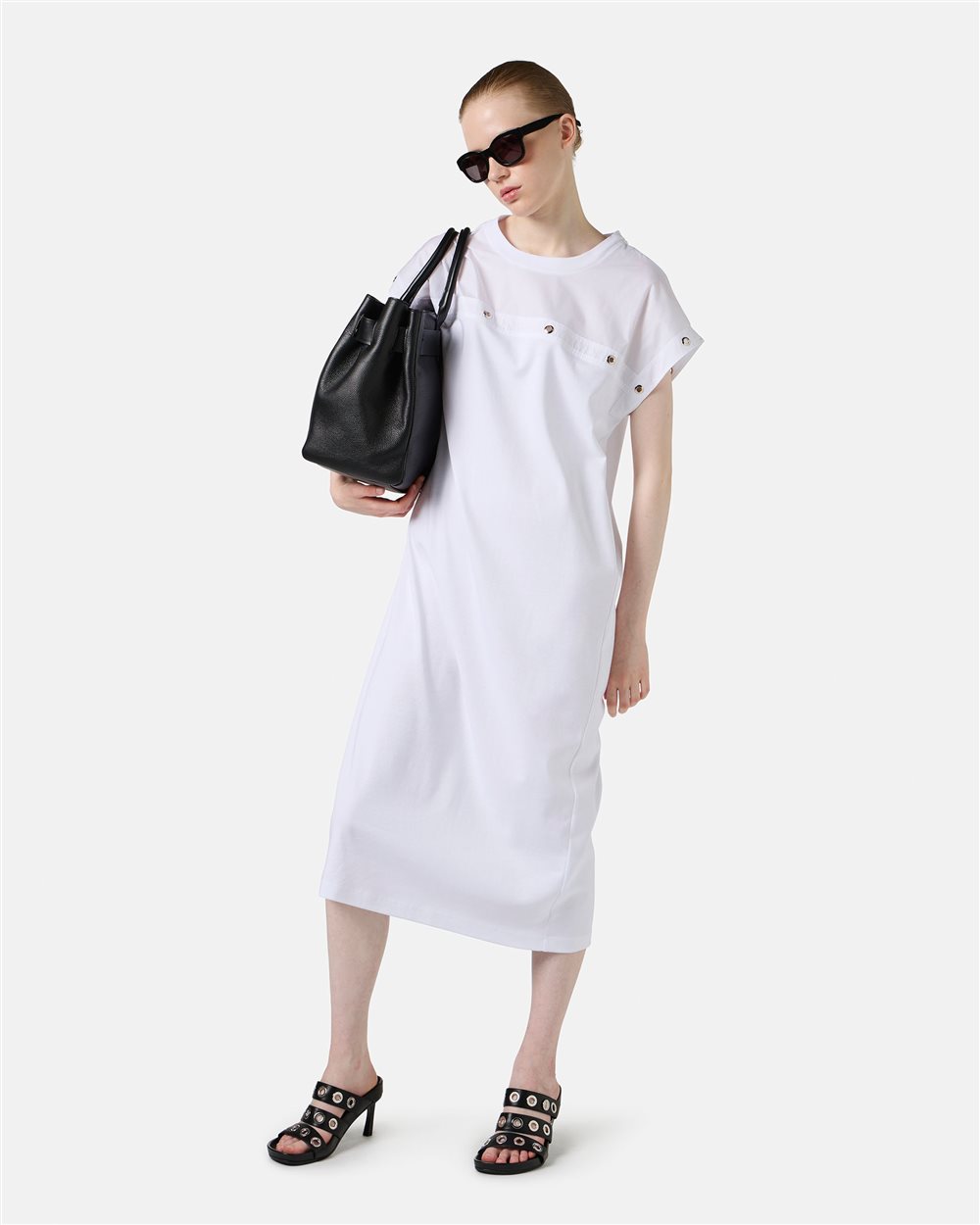 White dress in GOTS certified sustainable interlock fabric - Iceberg - Official Website