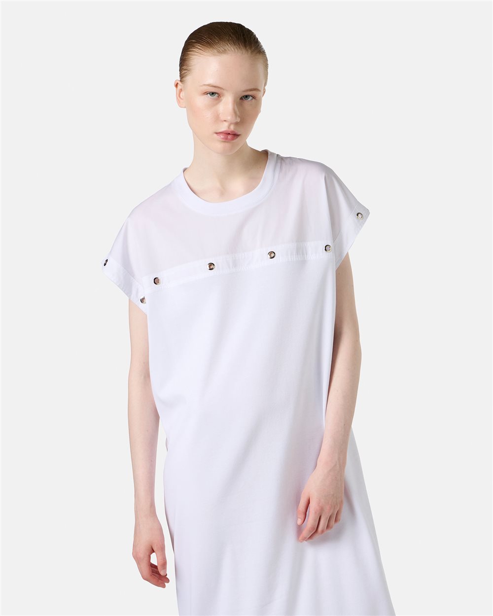 White dress in GOTS certified sustainable interlock fabric - Iceberg - Official Website