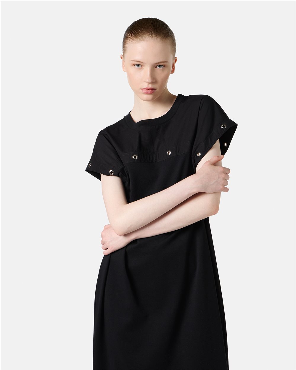 Black dress in GOTS certified sustainable interlock fabric - Iceberg - Official Website