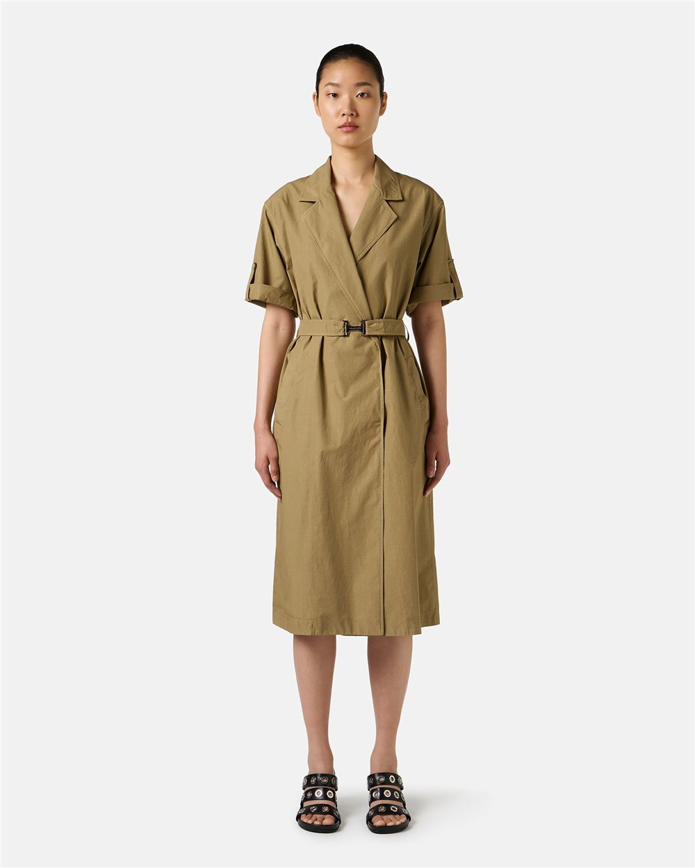Mud-colored regular-fit dress with canvas belt - Iceberg - Official Website