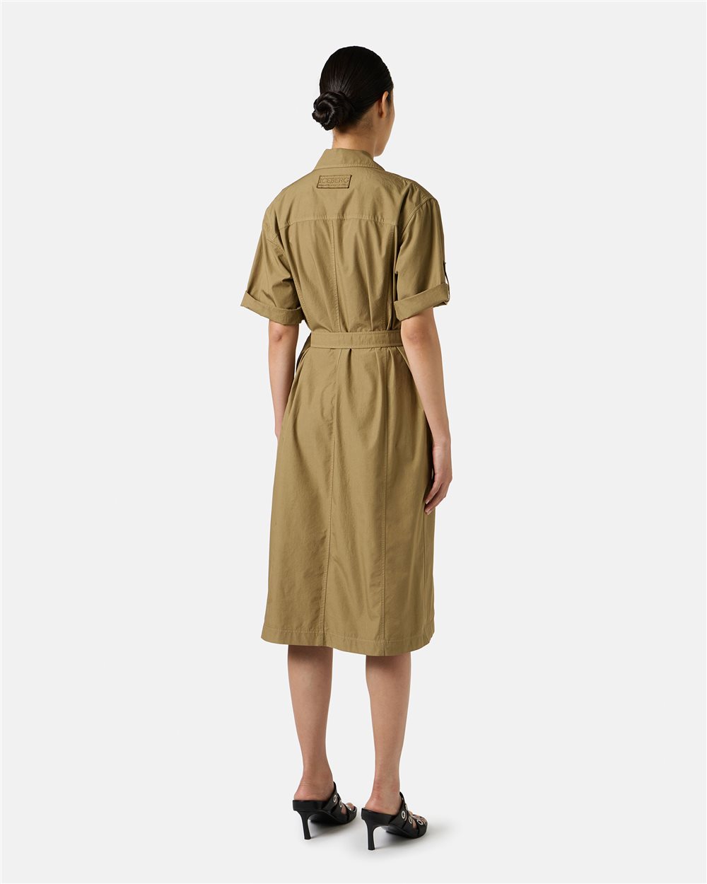 Mud-colored regular-fit dress with canvas belt - Iceberg - Official Website