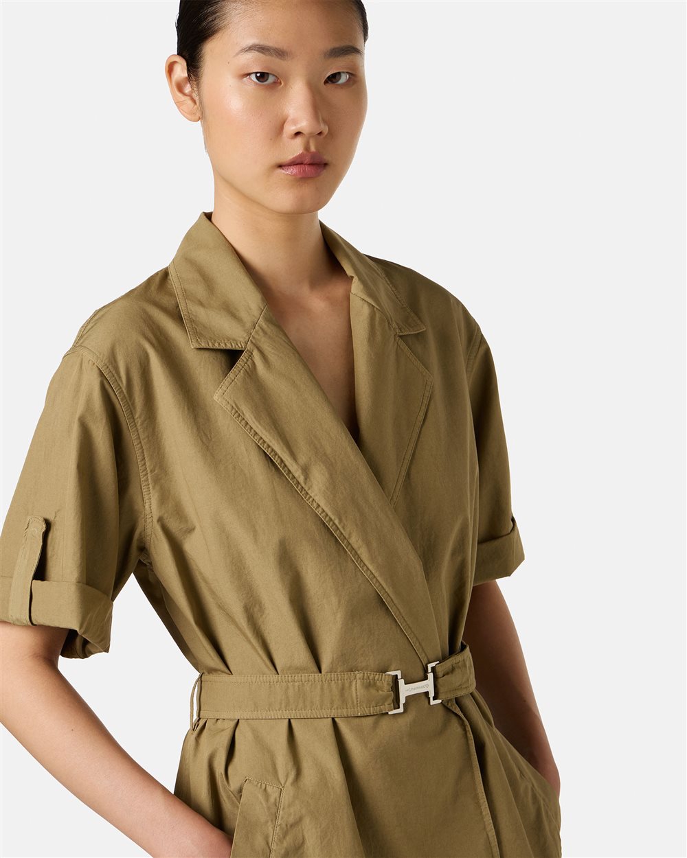 Mud-colored regular-fit dress with canvas belt - Iceberg - Official Website