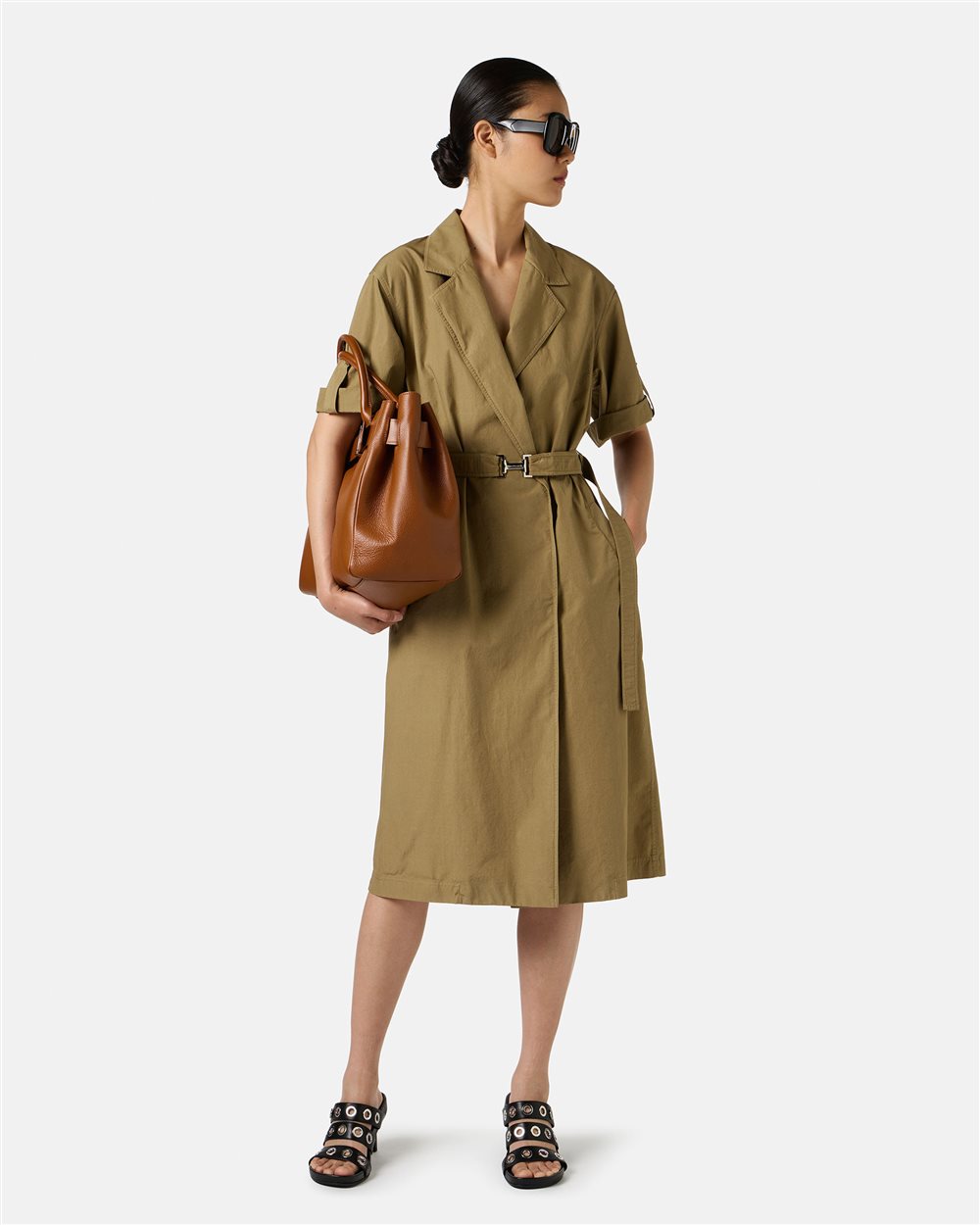 Mud-colored regular-fit dress with canvas belt - Iceberg - Official Website