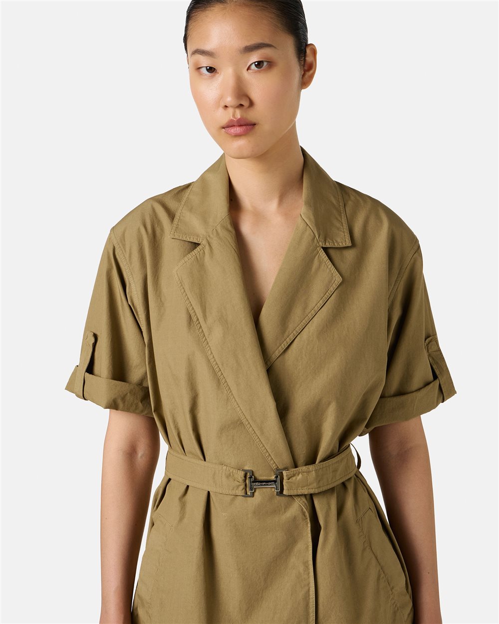 Mud-colored regular-fit dress with canvas belt - Iceberg - Official Website