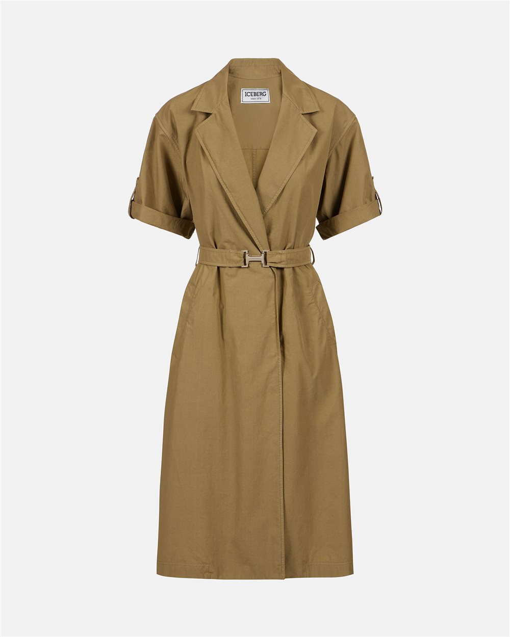 Mud-colored regular-fit dress with canvas belt - Iceberg - Official Website