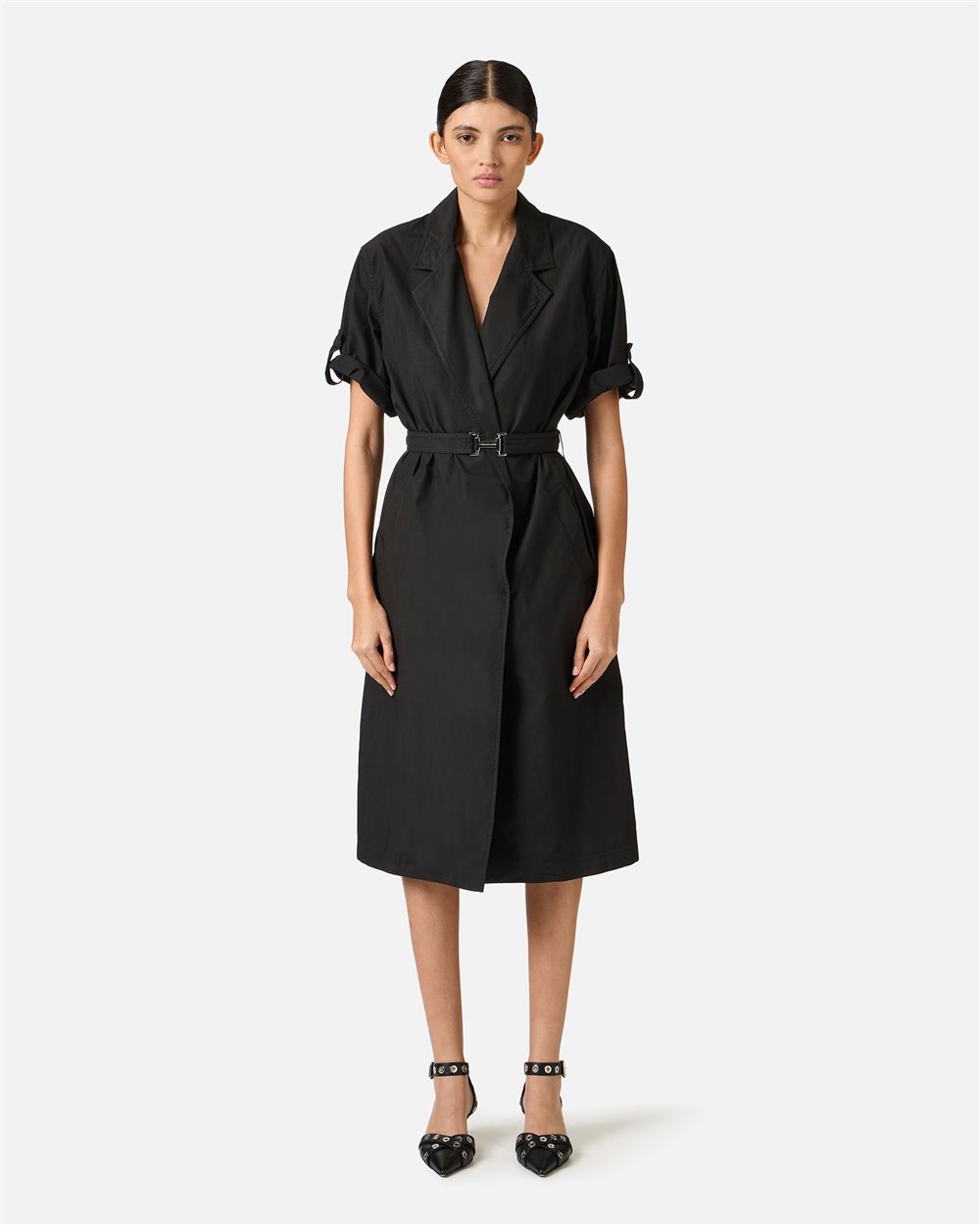 Regular fit black dress with canvas belt - Iceberg - Official Website