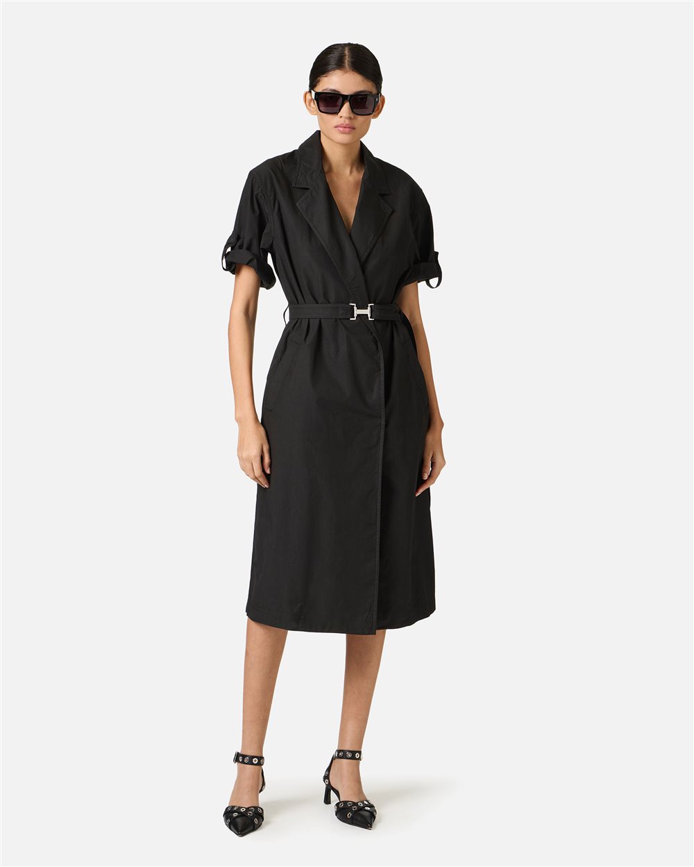 Regular fit black dress with canvas belt - Iceberg - Official Website