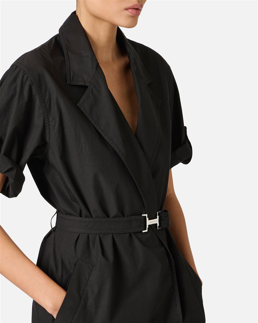 Regular fit black dress with canvas belt - Iceberg - Official Website