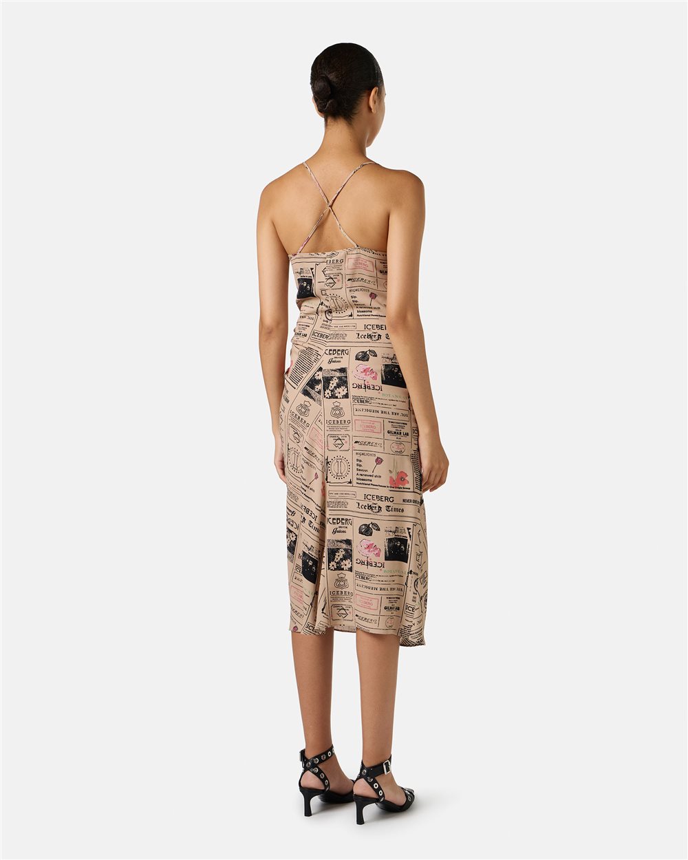 Midi dress with straps in double georgette viscose certified RCS - Iceberg - Official Website