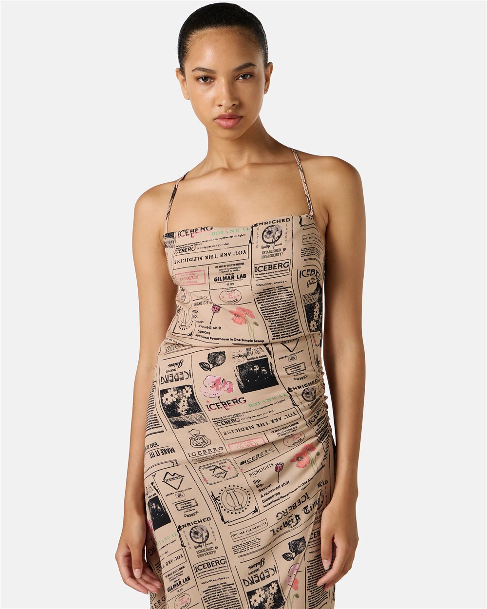Midi dress with straps in double georgette viscose certified RCS - Iceberg - Official Website