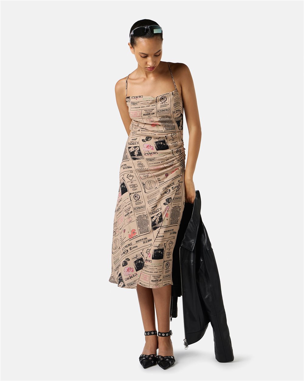 Midi dress with straps in double georgette viscose certified RCS - Iceberg - Official Website