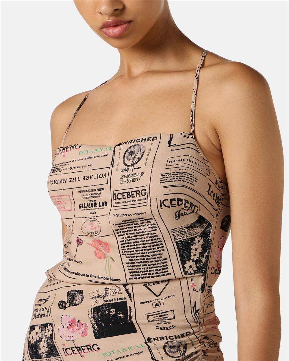 Midi dress with straps in double georgette viscose certified RCS - Iceberg - Official Website