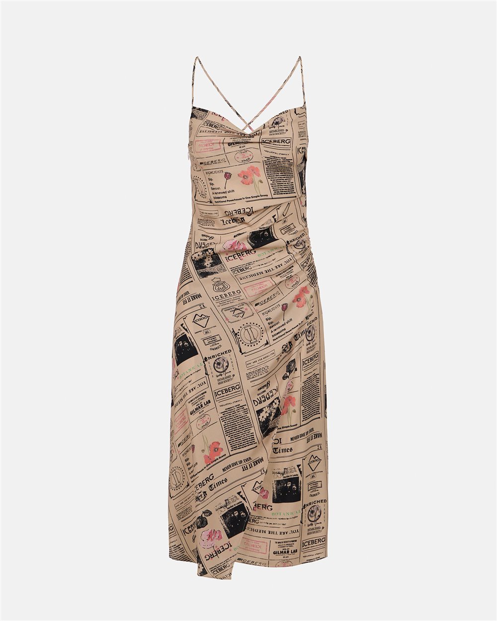 Midi dress with straps in double georgette viscose certified RCS - Iceberg - Official Website