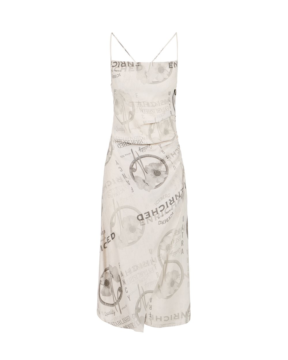 Midi dress with shoulder straps in double viscose georgette in stucco color - Iceberg - Official Website