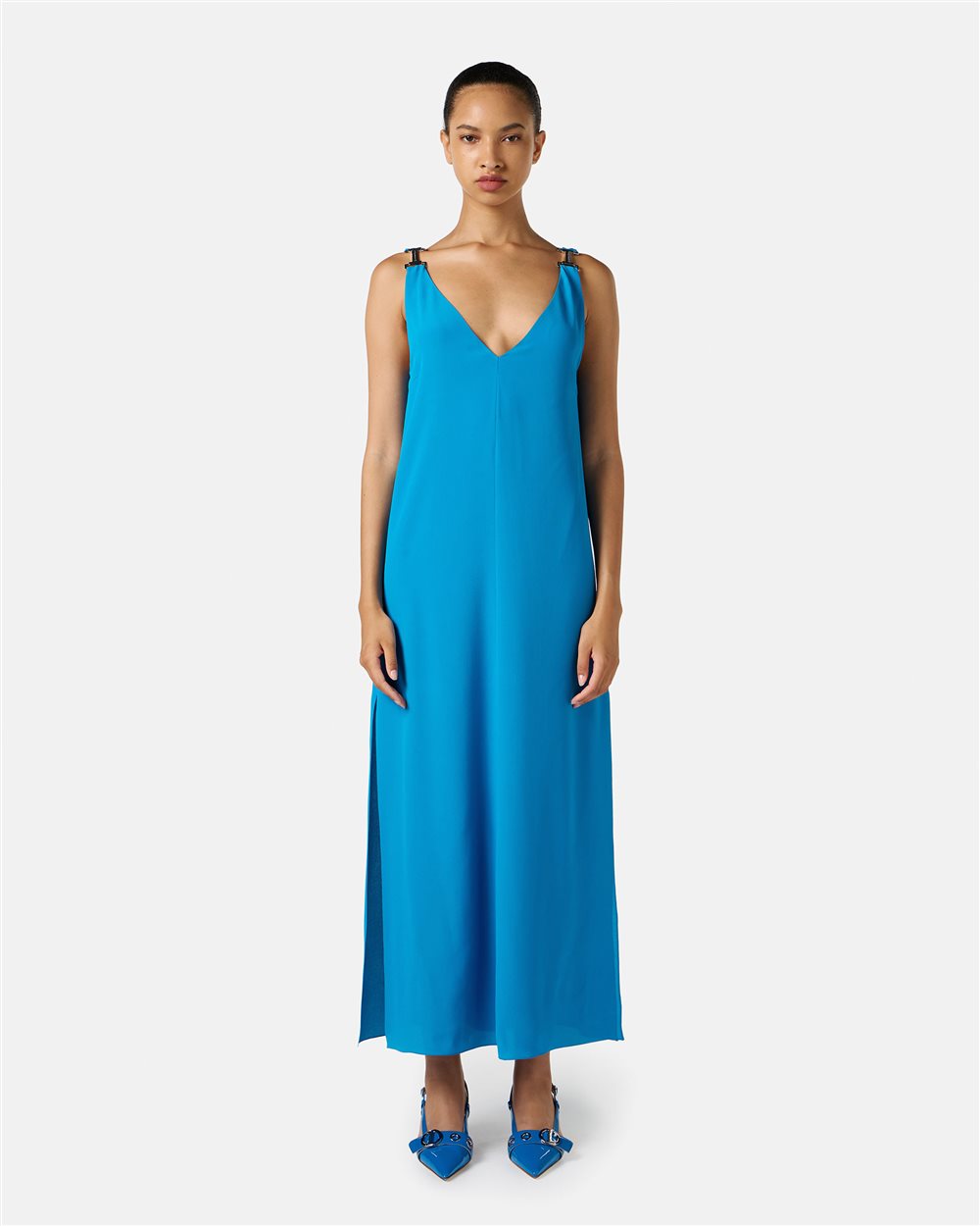Cobalt crepe de chine dress with elegant details - Iceberg - Official Website