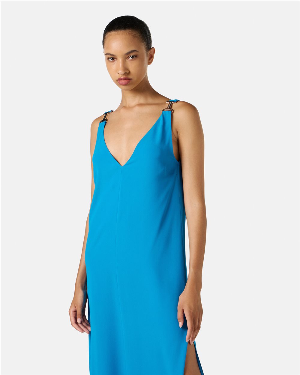 Cobalt crepe de chine dress with elegant details - Iceberg - Official Website