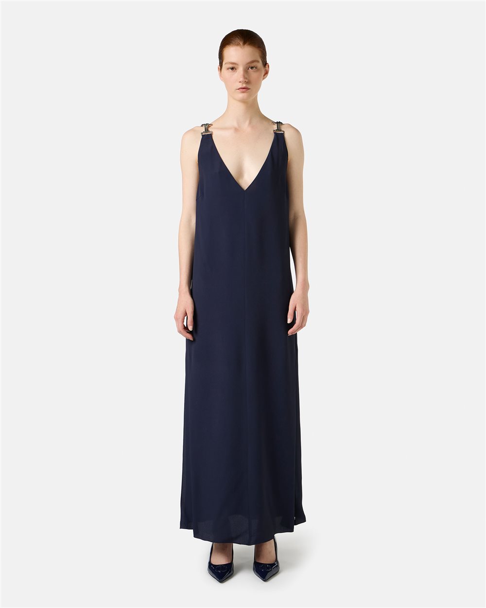 Blue crepe de chine dress with elegant details - Iceberg - Official Website