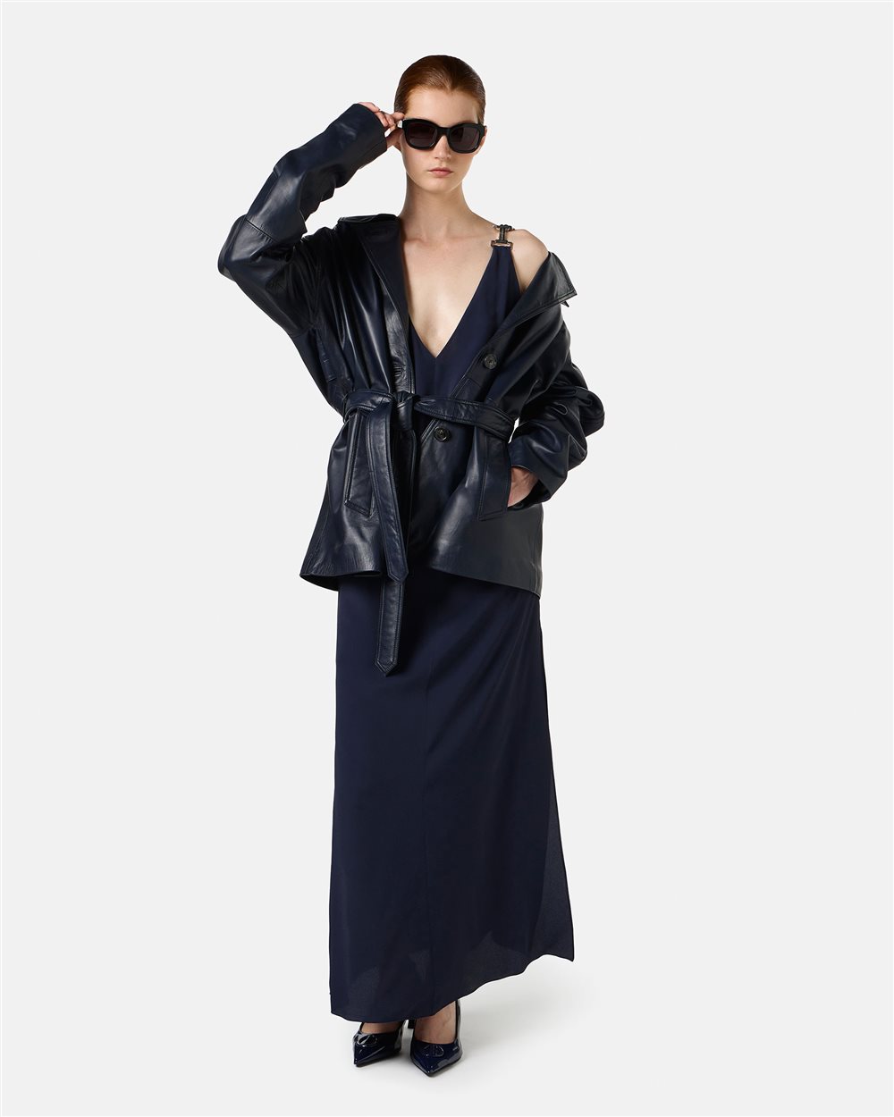 Blue crepe de chine dress with elegant details - Iceberg - Official Website