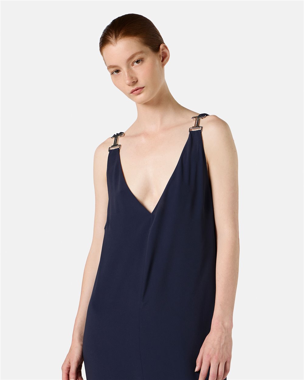 Blue crepe de chine dress with elegant details - Iceberg - Official Website