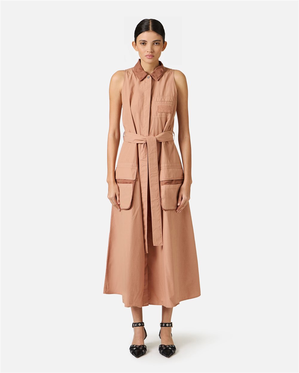 Relaxed fit dress in terracotta with detachable belt in parachute canvas - Iceberg - Official Website