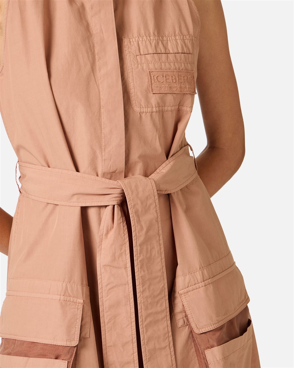 Relaxed fit dress in terracotta with detachable belt in parachute canvas - Iceberg - Official Website