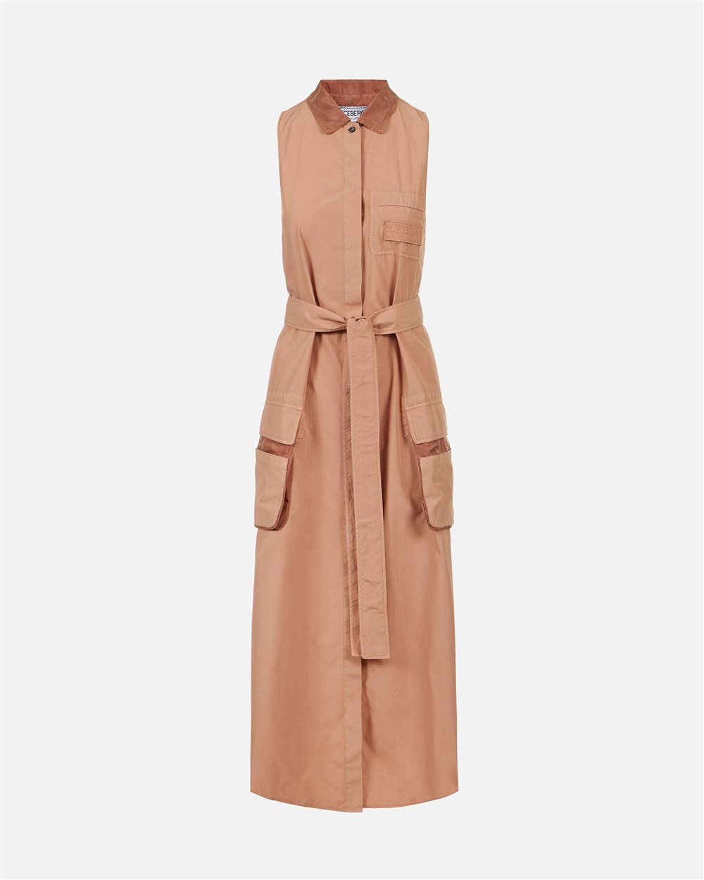 Relaxed fit dress in terracotta with detachable belt in parachute canvas - Iceberg - Official Website