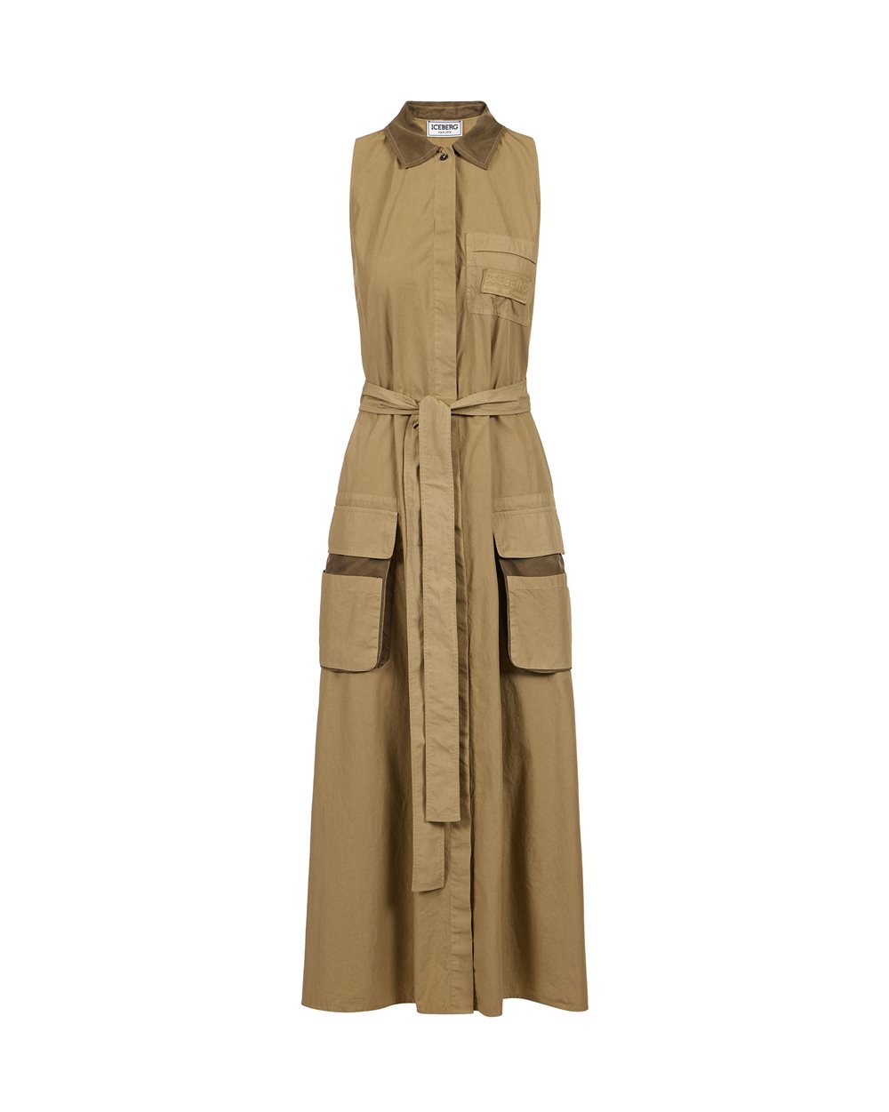 Mud-colored relaxed-fit dress with detachable canvas belt - Iceberg - Official Website