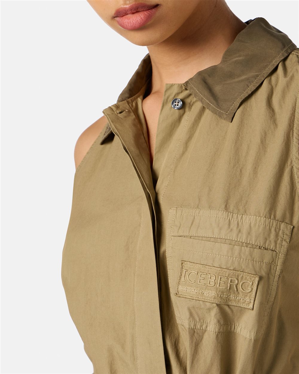 Mud-colored relaxed-fit dress with detachable canvas belt - Iceberg - Official Website