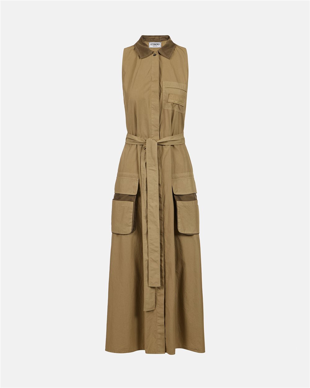Mud-colored relaxed-fit dress with detachable canvas belt - Iceberg - Official Website