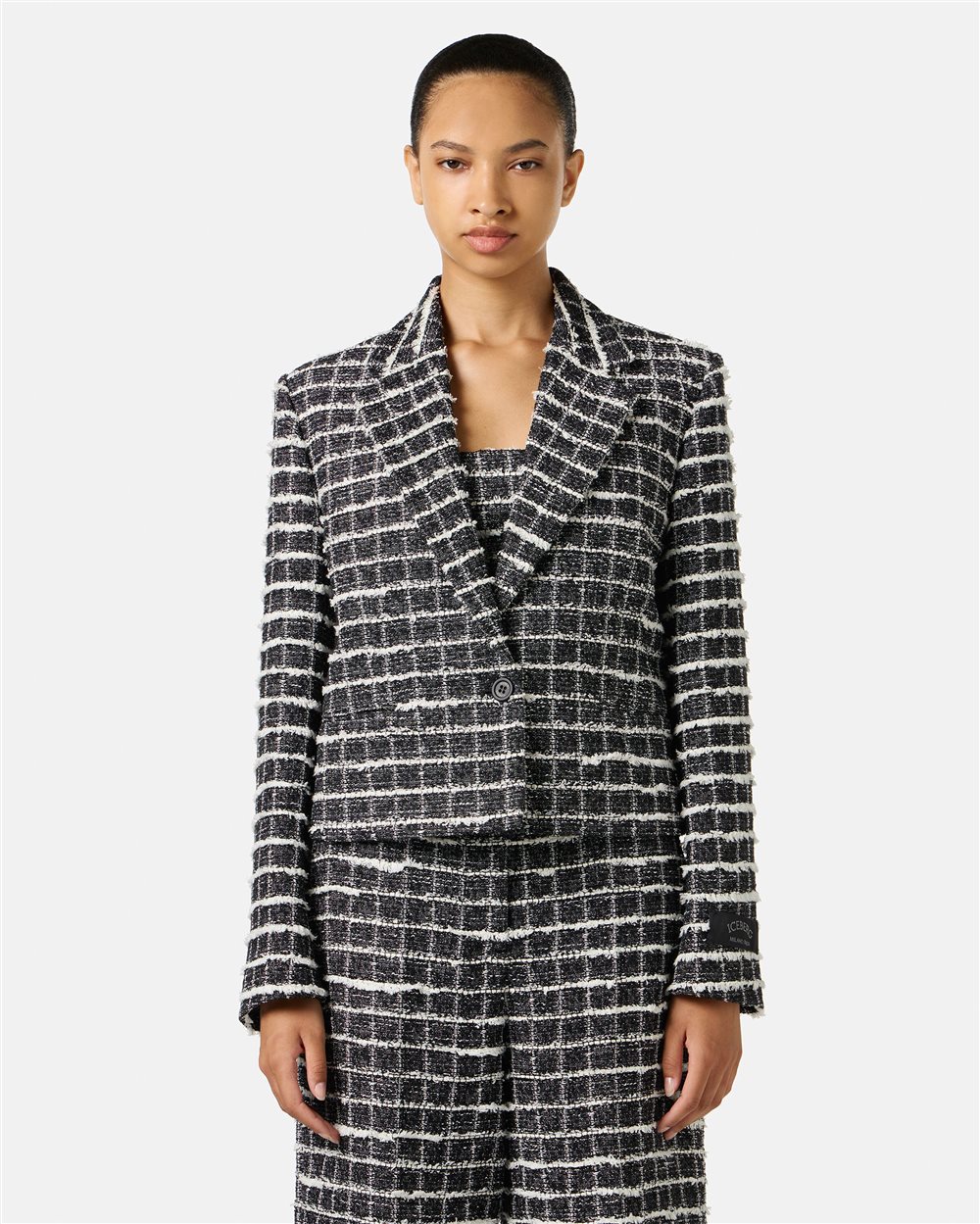 Black and white checked short jacket, single breasted - Iceberg - Official Website