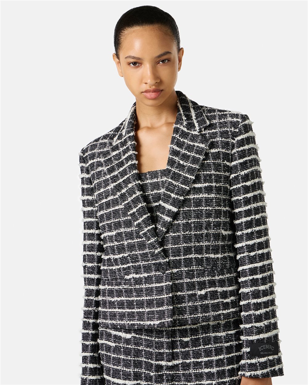 Black and white checked short jacket, single breasted - Iceberg - Official Website