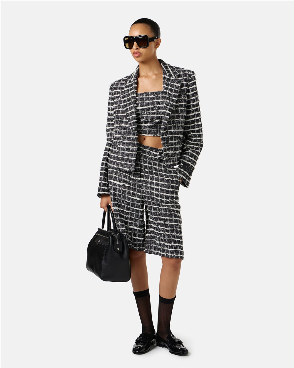 Black and white checked short jacket, single breasted - Iceberg - Official Website