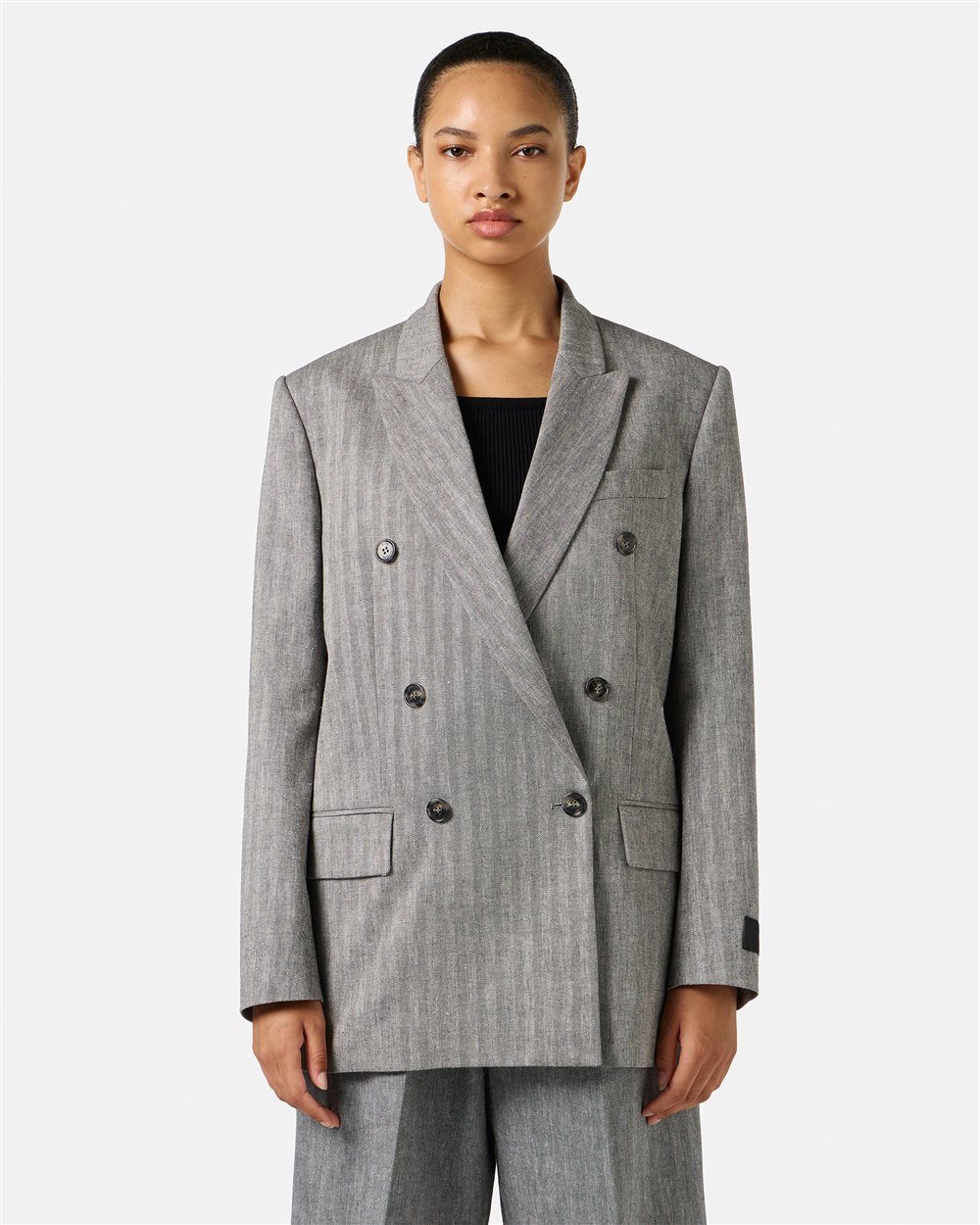 Comfort fit double-breasted jacket in cotton and linen herringbone fabric - Iceberg - Official Website
