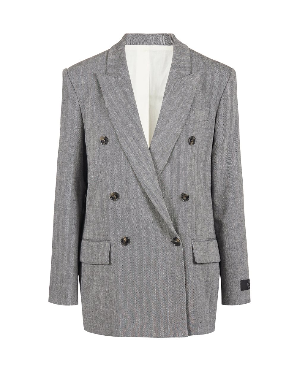 Comfort fit double-breasted jacket in cotton and linen herringbone fabric - Iceberg - Official Website