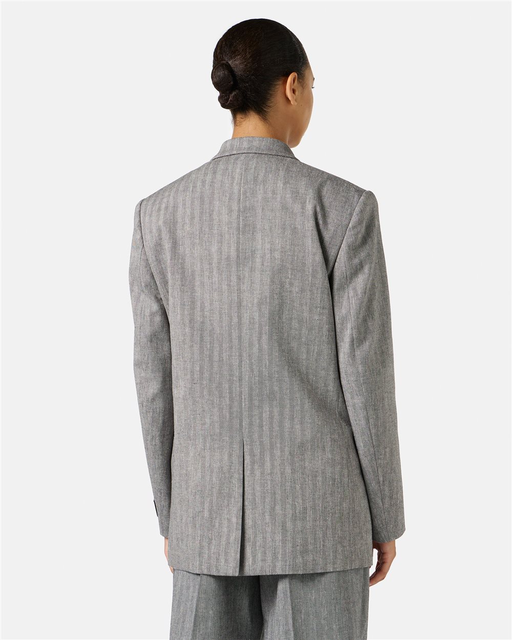 Comfort fit double-breasted jacket in cotton and linen herringbone fabric - Iceberg - Official Website
