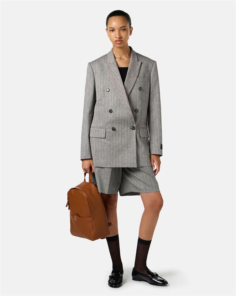 Comfort fit double-breasted jacket in cotton and linen herringbone fabric - Iceberg - Official Website