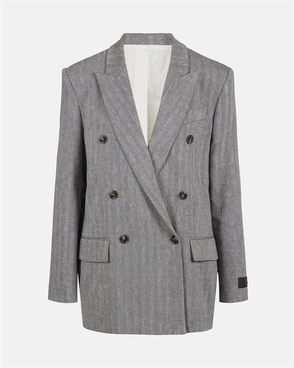 Comfort fit double-breasted jacket in cotton and linen herringbone fabric - Iceberg - Official Website