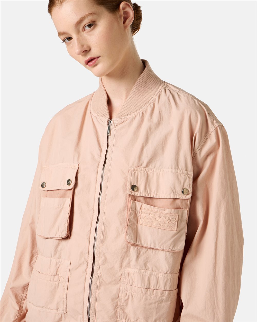 Regular fit jacket in blush cotton parachute - Iceberg - Official Website