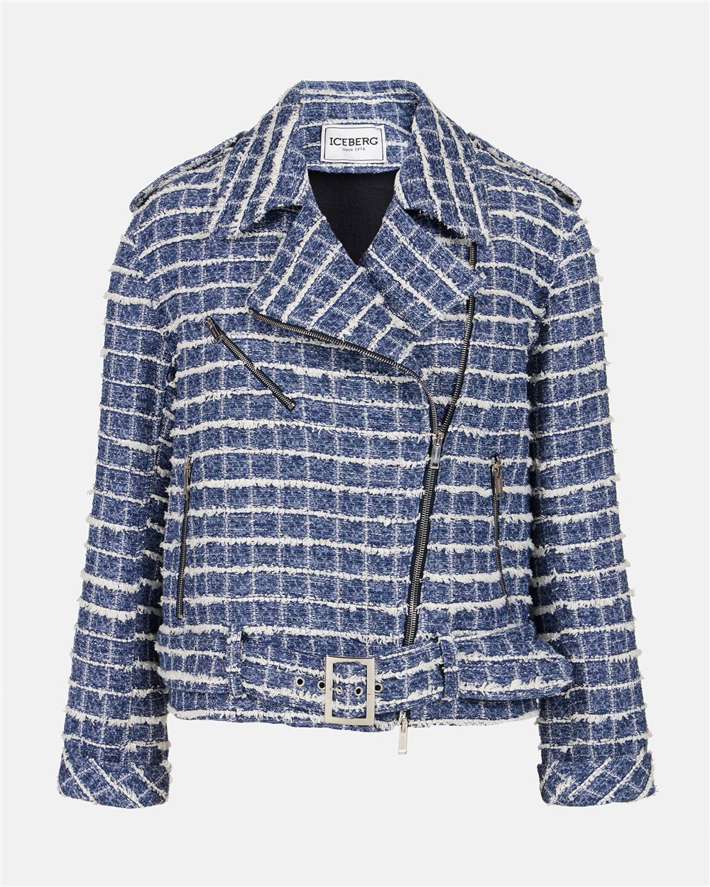 White and light blue checked jacket, relaxed fit - Iceberg - Official Website