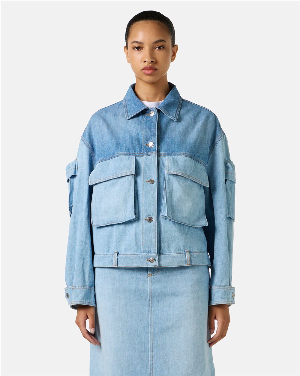 Giubbotto new shape color indaco in denim lavato a spezzoni - Iceberg - Official Website
