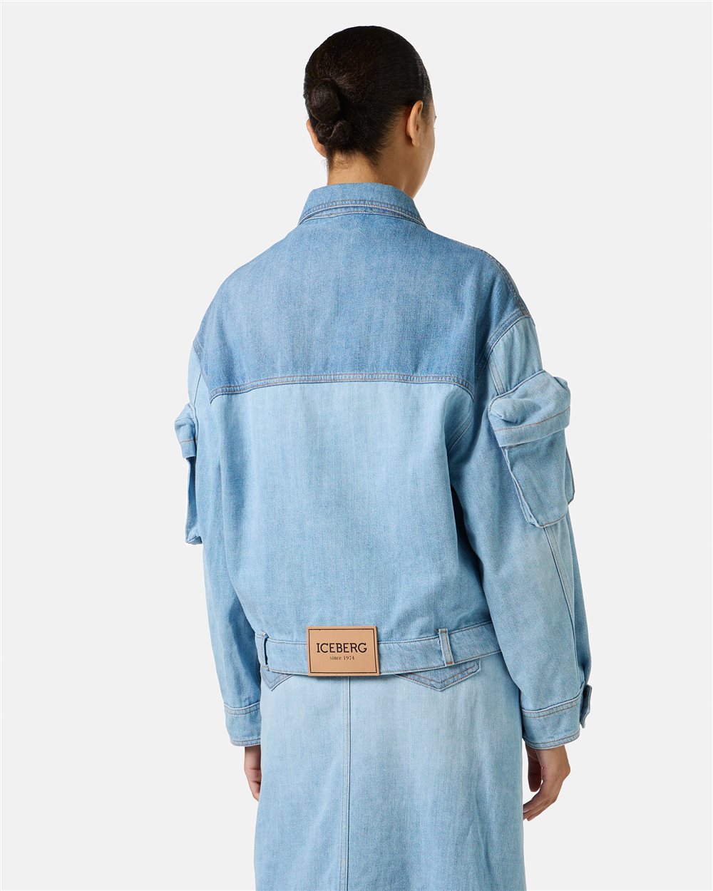 Giubbotto new shape color indaco in denim lavato a spezzoni - Iceberg - Official Website