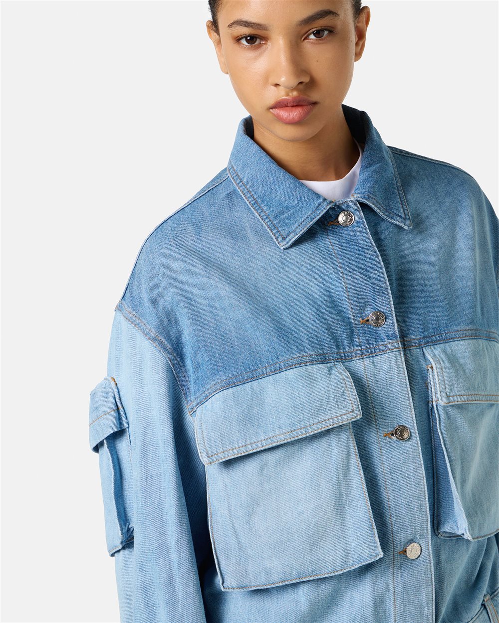 Giubbotto new shape color indaco in denim lavato a spezzoni - Iceberg - Official Website