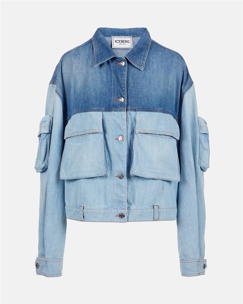 Giubbotto new shape color indaco in denim lavato a spezzoni - Iceberg - Official Website