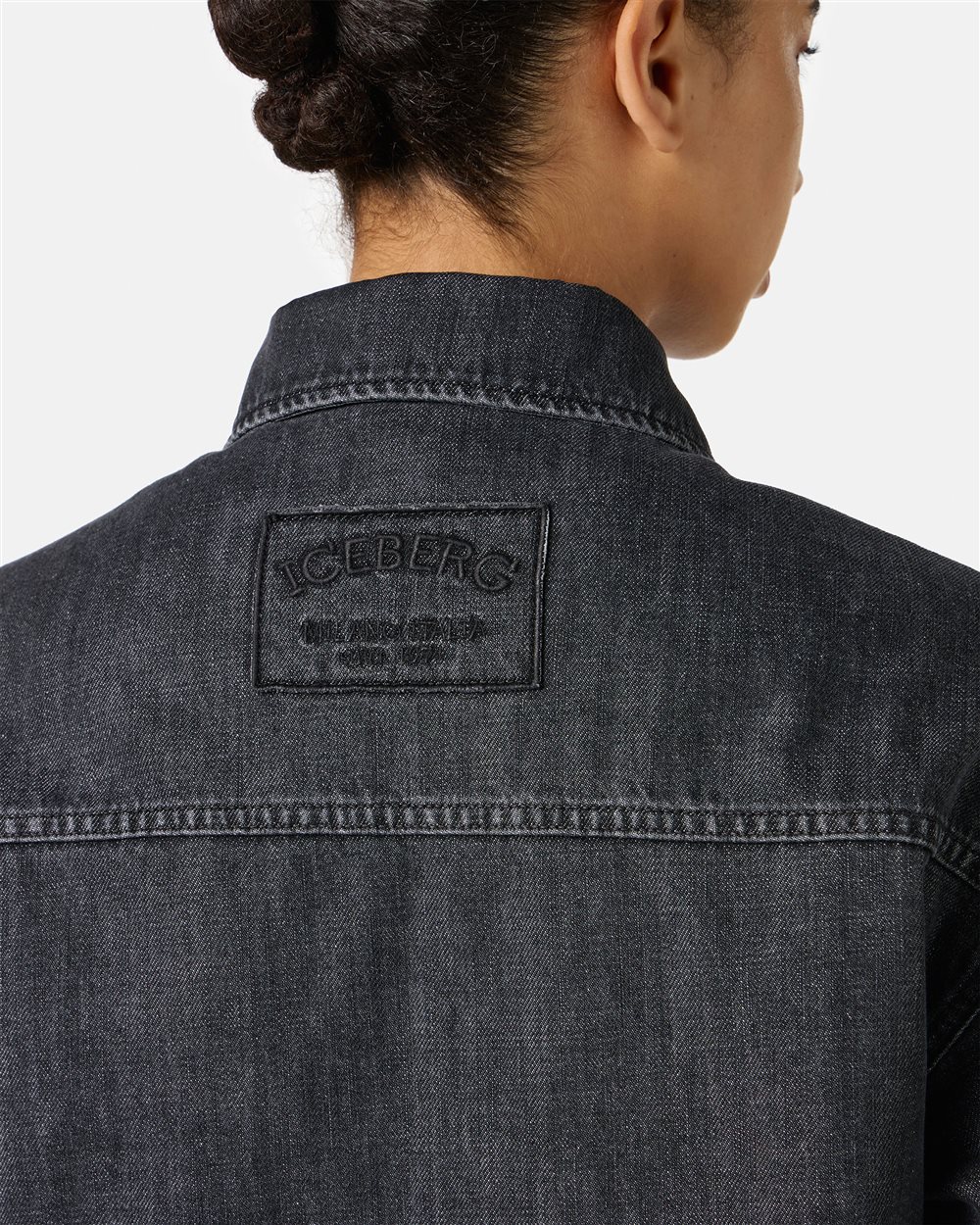 Giubbotto nero regular fit in denim fisso nero - Iceberg - Official Website